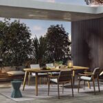 FYNN  outdoor  collection by CAMFRATESI DESIGN 2020. If Minotti is aptly named, new outdoor-furniture family is suggestive of scandinavia, this is no coincidence. The new FYNN outdoor collection ‚Äì comprising armchairs, dining and lounge chairs, stools, footrests, benches and tables  ‚Äì comes from the Copenhagen studio of Gamfratesi, and seeks to blend Scandinavian and Italian values and traditions