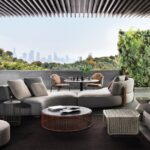 Sofa and ottoman FLORIDA, armchair and ottoman HALLEY, coffee tables CAULFIELD and CESAR - designer RODOLFO DORDONI