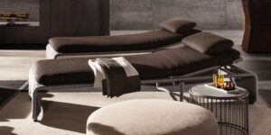 Daybeds with reclining back HALLEY, ottoman FLORIDA, coffee table CAULFIELD - designer RODOLFO DORDONI