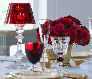 VEGA glass, HARCOURT LOUIS-PHILIPPE glass, HARCOURT EVE flute and HARCOURT OUR FIRE candlestick.