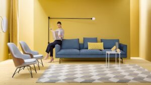 MONOBLOC SOFA  FLAMINGO BY DAMIAN WILLIAMSON 2017,  ARMCHAIRS JUDY BY FRANK RETTNBACHER 2017,SMALL TABLE NIOBE 648 BY FREDERICA CAPITANI 2016