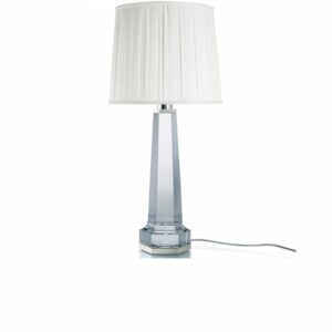 The KRYSTA lamp, designed by the talented Parisian twosome of GILLES & BOISSIER to illuminate the guest rooms of the first Baccarat Hotel & Residences in New York, enhances the beauty and elegance of crystal. White pleated lampshade, sold separately.