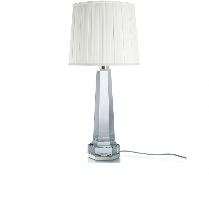 The KRYSTA lamp, designed by the talented Parisian twosome of GILLES & BOISSIER to illuminate the guest rooms of the first Baccarat Hotel & Residences in New York, enhances the beauty and elegance of crystal. White pleated lampshade, sold separately.