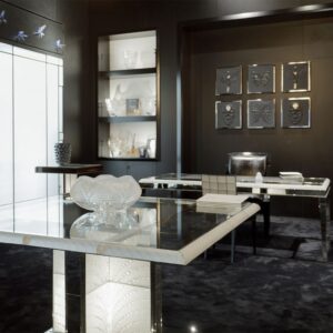 COUTARD TABLE BY PIERRE-YVES ROCHON, RECTANGULAR TABLE, CLEAR CRYSTAL.