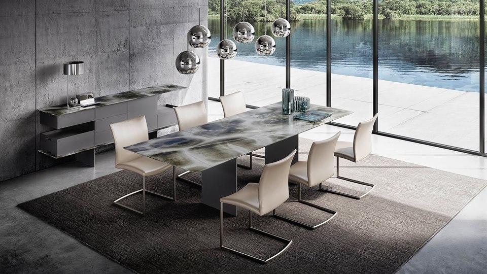 DINING TABLE ATLAS - DESIGNER GEORG AAPELTSHAUSER 2014,CHAIR NOBILE SWING - DESIGNER GINO CAROLLO 2015.