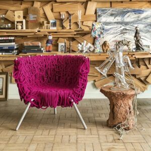 VERMELHA armchair BY CAMPANA BROTHERS. This is what happens when over 1,600 feet of rope wrap around a metal frame to provide padding and cushion.