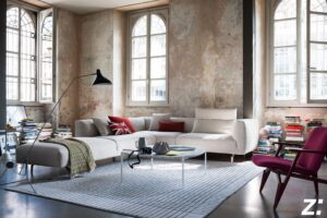 SOFA KIM BY LUDOVICA + ROBERTO PALOMBA 2018, ARMCHAIR LOUISE BY PHILIPPE NIGRO 2018