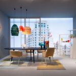 TABLE TWEED BY GARCIA CUMINI 2017,CHAIRS TUSA 2261/A  BY RODOLFO DORDONI 2019,ROTATING SHELF UNIT JOY BY ACHILLE CASTIGLONI 1989