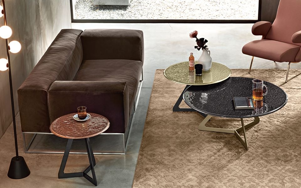 COFFEE TABLES LAKES BY STUDIO KLASS,COFFEE TABLE WITH 10 MM FUSED, TEMPERED AND BACK-LACQUERED GLASS TOP WITH METAL SHADES LAVA GREY, COPPER BROWN, NIGHT BLUE OR CHAMPAGNE. METAL PAINTED BASE AVAILABLE IN LAVA GREY OR METALLIC CHAMPAGNE FINISHES.