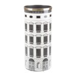 UMBRELLA STAND ARCHITETTURA. WHEREVER YOU MAY FIND SHELTER AFTER A WALK UNDER THE RAIN, MAKE SURE YOUR UMBRELLA STANDS IN FORNASETTI UMBRELLA STAND. ITS EXCEPTIONALLY CRAFTED SHAPE AND CAREFULLY SELECTED DESIGNS WILL TURN A RAINY DAY INTO A PRECIOUS ARTISTIC EXPERIENCE. DETAILS- COLOUR: BLACK AND WHITE, HEIGHT: 57CM, DIAMETER; 26CM