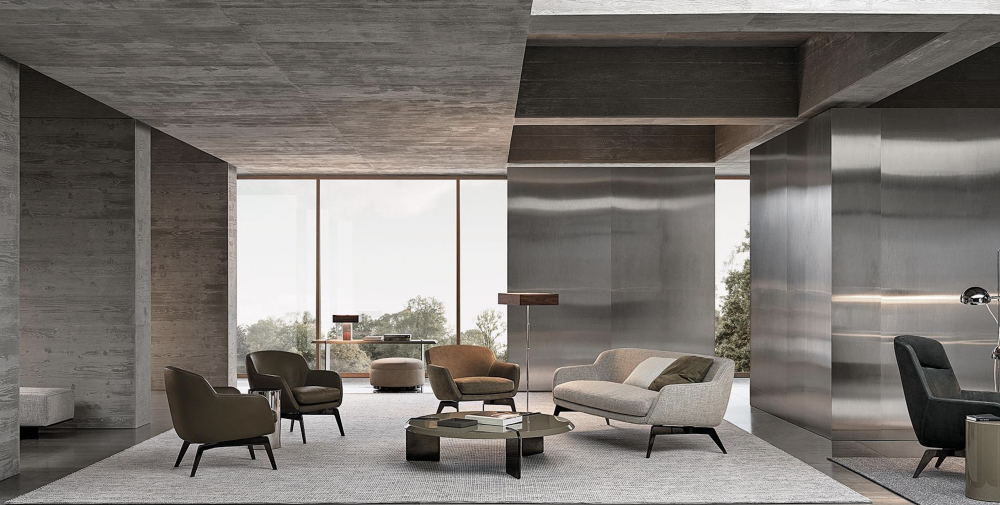 BELT sofa by RODOLFO DORDONI. The distinctive characteristic and inspiration behind the Belt family is the idea of a belt that draws the profile of the body.