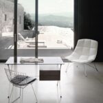 Chair BERTOIA with seat pad - designer HARRY BERTOIA 1952; MINI DESK - designer FRANCO ALBINI 1928; lounge chair THE JEHS + LAUB COLLECTION 2009