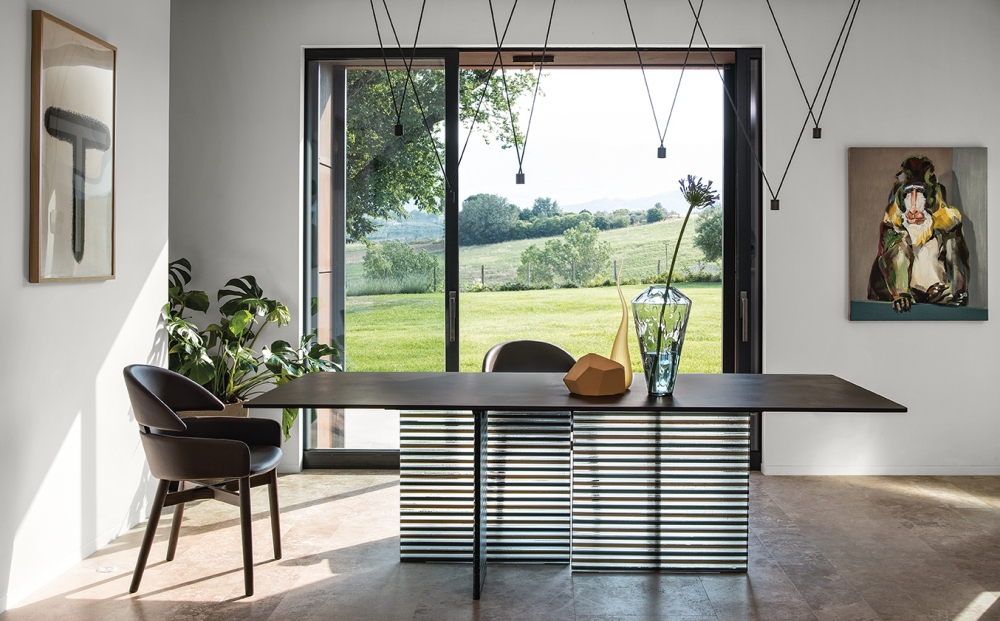 BIG WAVE TABLE WITH DV GLASS BASE  BY. LUDOVICA + ROBERTO PALOMBA