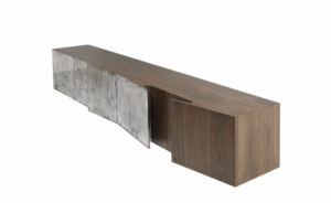 BLADE CREDENZA WHIT DOORS IN SILVER PLATED BRASS BY VINCENZO DE COTIIS