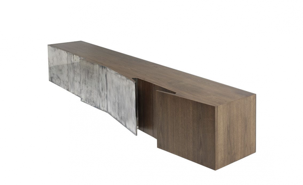 BLADE CREDENZA WHIT DOORS IN SILVER PLATED BRASS BY VINCENZO DE COTIIS