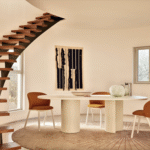 BOL table by ZAVEN, designed in 2023.Hard polyurethane bases matt lacquered in the shades talc, caramel and algae or glossy lacquered in the shades talc, caramel metallic and algae metallic in combination with MDF tops in the same matt lacquered colours talc, caramel and algae.