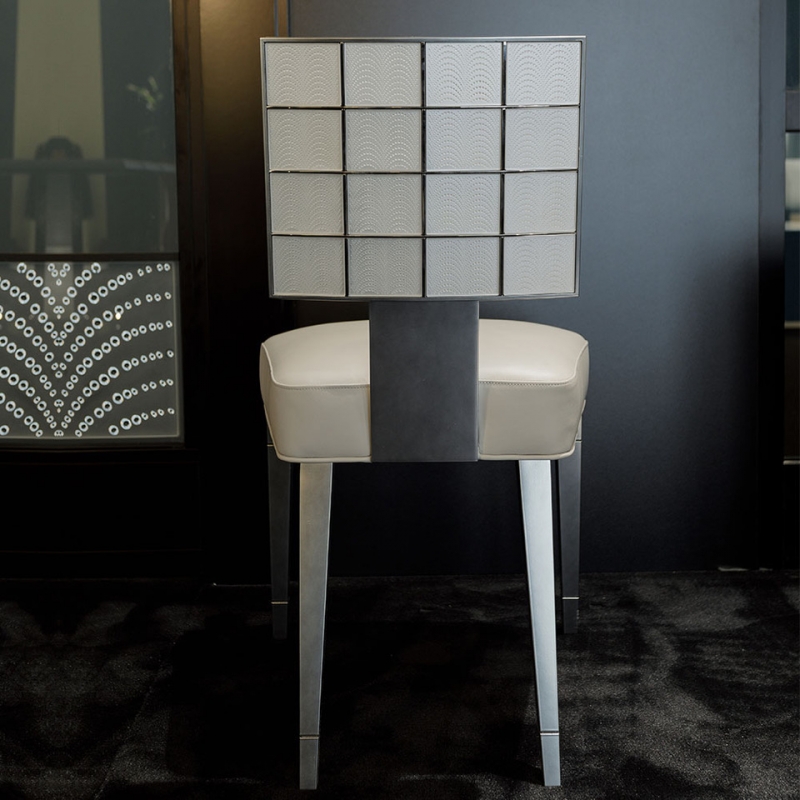 COUTARD CHAIR BY PIERRE-YVES ROCHON , BACK OF THE CHAIR ADORNED WITH CRYSTAL, SILK, BRONZE LACQUERED WOOD.