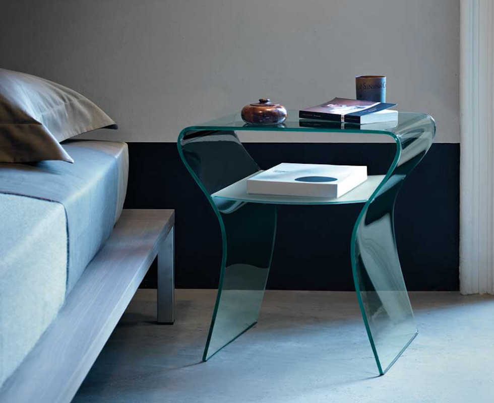 CHARLOTTE DE NUIT BEDSIDE TABLE IN CURVED GLASS BY PROSPERO RASULO