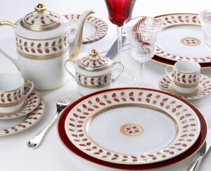 PORCELAIN TABLEWARE CONSTANCE ROUGE, OPALINE SERVICE PLATE MOROCCAN RED