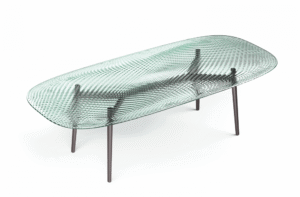 CORAL BEACH TABLE WITH FUSED GLASS TOP BY MAC STOPA