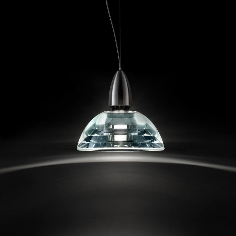 Suspension lamp GALILEO MINI LED by EMANUELE RICCI. GALILEO is the jewel of the Lumina collection. GALILEO‚Äôs precious crystal shade is the outcome of an extremely precise process of glass making.  The refraction quality of the optical glass conveys the maximum possible brilliance of light through the entire shade. Available with LED source. This version of GALILEO is even more elegant and its light even purer than the earlier halogen series.