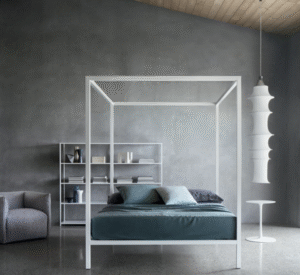 ALUMINIUM bed designed by BRUNO FATTORINI.The rigor of forms got through the lens of simplicity, accompanied by a great expressive strength: BRUNO FATTORINI‚Äôs  ALUMINIUM bed means all that. A bed made of aluminium, a lightweight and flexible material that gives a contemporary touch to this furnishing solution, which also comes in the romantic version with canopy, as well as 30 or 65 cm high headboard. The lacquered model is very cool, in glossy or matt painted aluminium, in the following colours: black, white and red, fit for modern and evolving night areas.