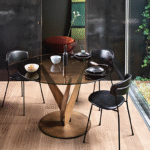 EPSYLON GLASS TABLE WITH METAL BASE BY FABIO DI BARTOLOMEI