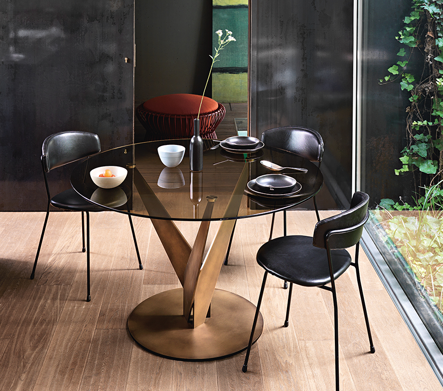 EPSYLON GLASS TABLE WITH METAL BASE BY FABIO DI BARTOLOMEI