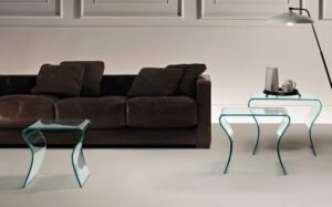 CHARLOTTE TRIS SET OF COFFEE TABLE IN CURVED GLASS BY PROSPERO RASULO