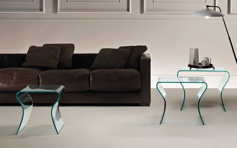 CHARLOTTE TRIS SET OF COFFEE TABLE IN CURVED GLASS BY PROSPERO RASULO