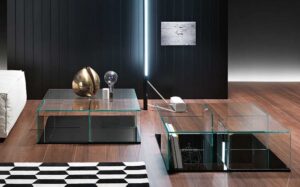 QUADRA COFFEE TABLE/STORAGE UNIT IN CURVED GLASS BY MATTEO NUNZIATI