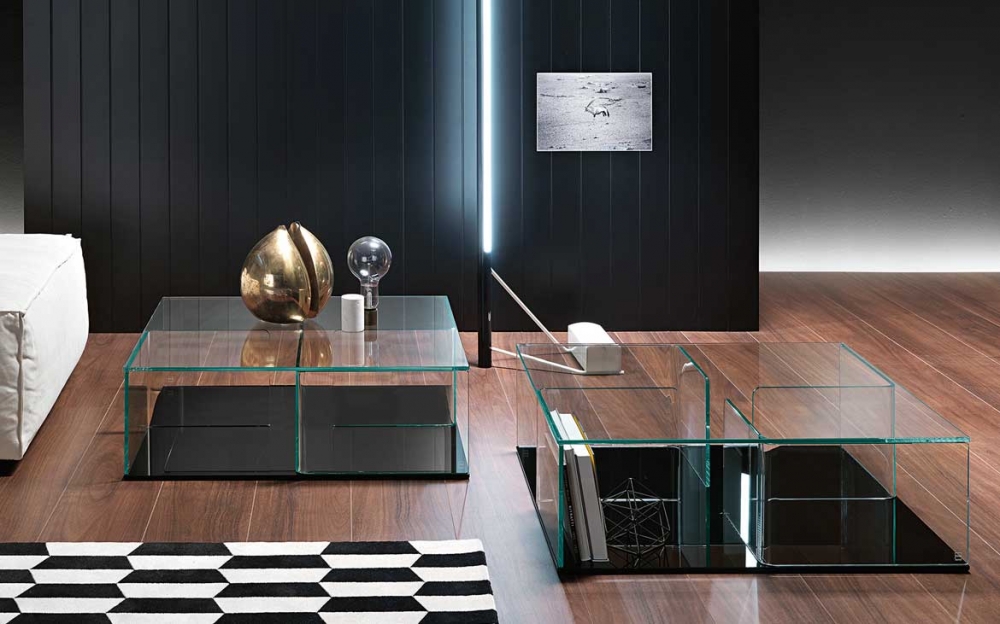 QUADRA COFFEE TABLE/STORAGE UNIT IN CURVED GLASS BY MATTEO NUNZIATI