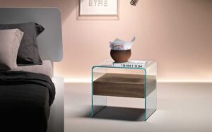 RIALTO NIGHT BEDSIDE TABLE IN CURVED GLASS BY CRS FIAM