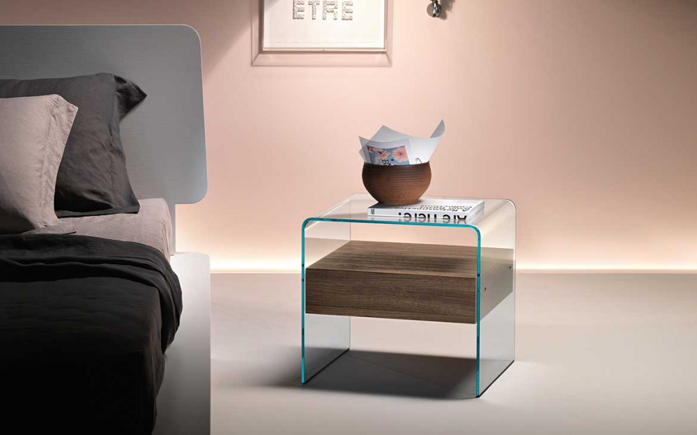 RIALTO NIGHT BEDSIDE TABLE IN CURVED GLASS BY CRS FIAM