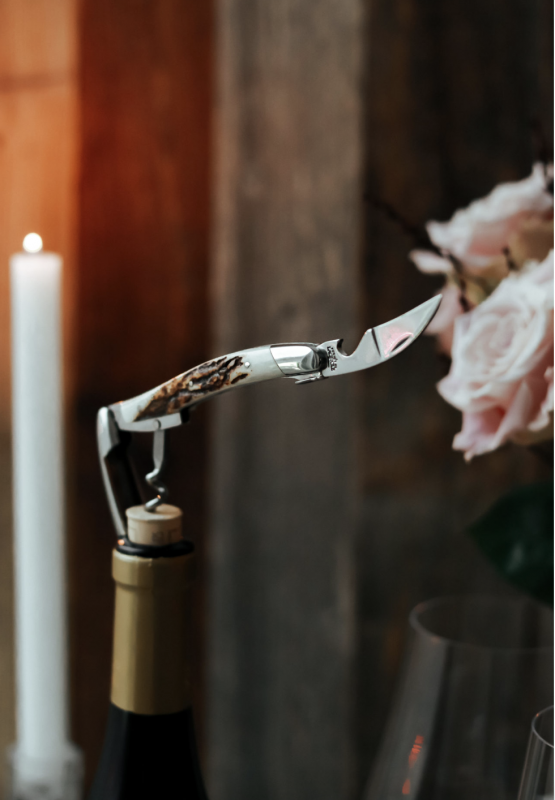 Sommelier knife, shiny finish with Deer antler handle