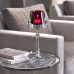 HARCOURT MY FIRE candlestick red. Set in a transparent light-shade, a HARCOURT red goblet now serves as a votive. Filtered by magic crystal, the candle creates an enchanting atmosphere. A collector's item for all lovers of creative design. Price ‚Ç¨750