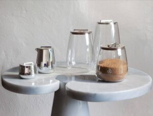 Silver plated cream pitcher, sugar bowl and jars SILVER TIME - designer JEAN-MARIE MASSAUD