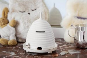 Painted wood and silver plated money box and baby cup with 2 handles BEEBEE