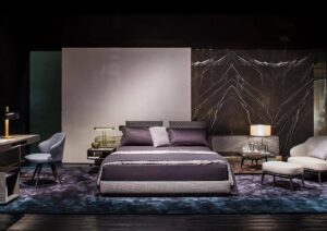 BED YANG, ARMCHAIRS LESLIE, WRITING DESK AND SIDE TABLE CLOSE, COFFEE TABLES ELLIOTT - DESIGNER RODOLFO DORDONI