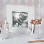 Painted wood and silver plated picture frame and baby cups BEEBEE