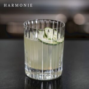 The Baccarat clear crystal HARMONIE tumbler has a marvelously linear silhouette that would be ideal for any stocked bar.