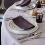 Silver plated flatware collection PERLES, porcelain plates VERTIGO - DESIGNER ANDR√âE PUTMAN, wine glasses ALBI, water glass KAWALI.