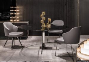 LESLIE SWIVEL, FIXED and STEEL BASE DINING CHAIR by RODOLFO DORDONI