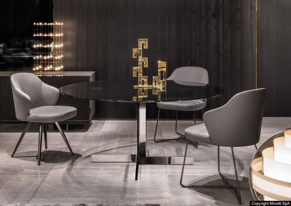 LESLIE SWIVEL, FIXED and STEEL BASE DINING CHAIR by RODOLFO DORDONI