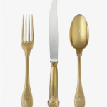 ELYS√âE  cutlery collection. This early 18th-century Bavarian-style service has graced the ceremonial tables of the Presidents of the French Republic at the √âlys√©e Palace since the late 1940s. The delicate chasing on the sterling silver handles requires meticulous hand-finishing. The elegance of the ELYS√âE model can be enhanced by the addition of ornamental gems: a cabochon of onyx, jade or red jasper is set and placed √† la fran√ßaise on the bottom of the handles.