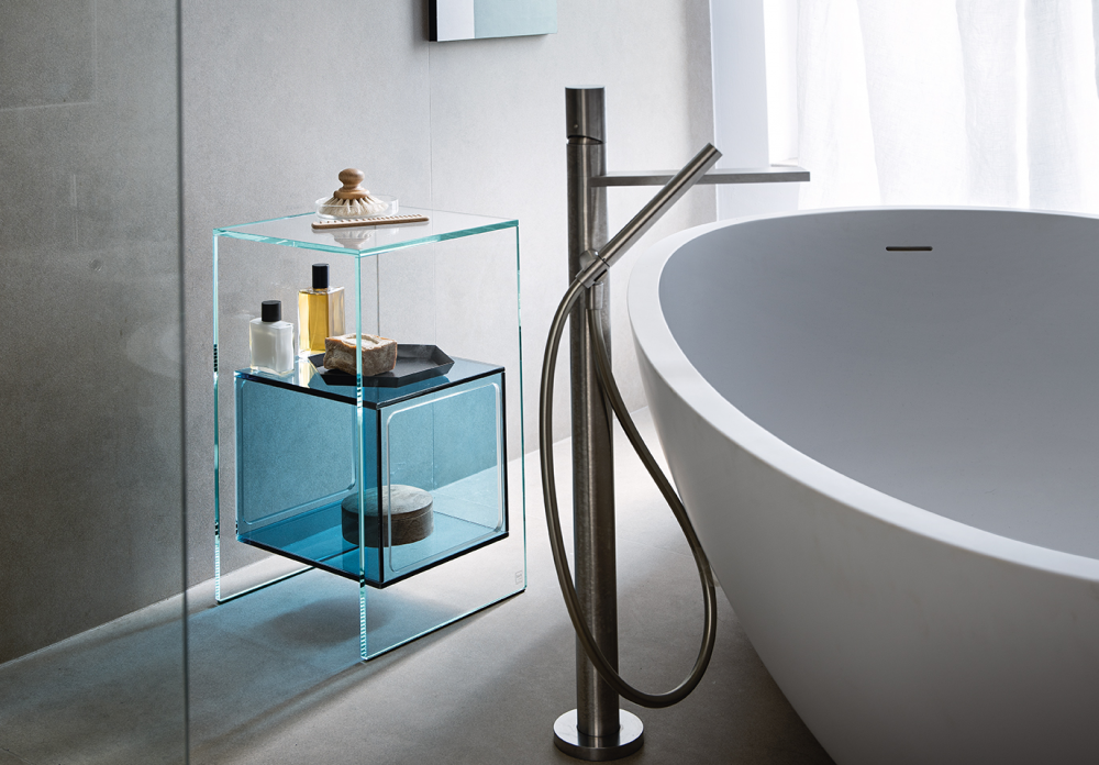 MAGIQUE SIDE TABLE IN GLASS WITH COMPARTMENT BY STUDIO KLASS