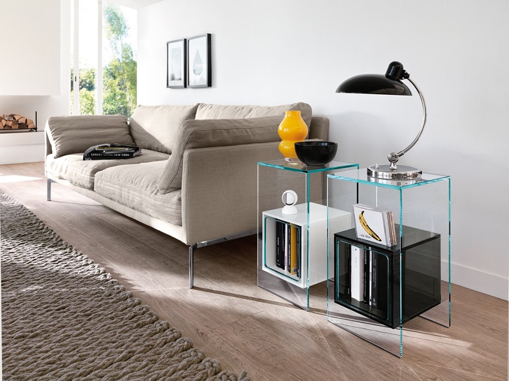 MAGIQUE SIDE TABLE IN GLASS WITH COMPARTMENT BY STUDIO KLASS