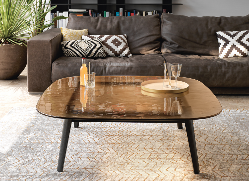 MAGMA COFFEE TABLE WITH FUSED GLASS TOP BY PATRICK JOUIN