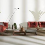 ARPA indoor and outdoor sofa, armchair and side table by RAM√ìN ESTEVE, designed in 2020. As its name implies, ARPA collection is inspired by the harp, one of the most beautiful and mesmerizing musical instruments. Unlike the meticulous work involved in manufacturing a harp, in designing this collection, rigorous paring down was applied, resolving each piece with the least possible number of elements. ARPA collection combines the stability of the orthogonal external shape with the softness and comfort of the inner cushion shell. The thin strings add elegance and fineness to every piece, giving a special sense of lightness, as if the whole cushion mass was hanging from the structure. Designed to be timeless, ARPA aims to become an icon, not only for aesthetical reasons, but also for its functionality and comfort.