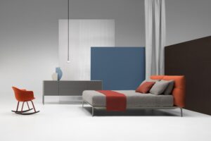 YALE BED by JEAN-MARIE MASSAUD, designed in 2018. MASSUAUD‚Äôs latest creations were conceived for a functional and contemporary home, expressing a style and a way of living in which formal simplicity does not exclude creativity, quality, innovation and a sophisticated aesthetics. The designer extends YALE X‚Äôs project idea to the night area, proposing again YALE‚Äôs softness and comfort for the headboard, as well as the refined aesthetics of the sofa‚Äôs stand as the hallmark of the bedframe. The bed concept means a welcoming headboard, capable to offer the best comfort to relax, read or watch TV, a good mattress and a comfortable pillow.